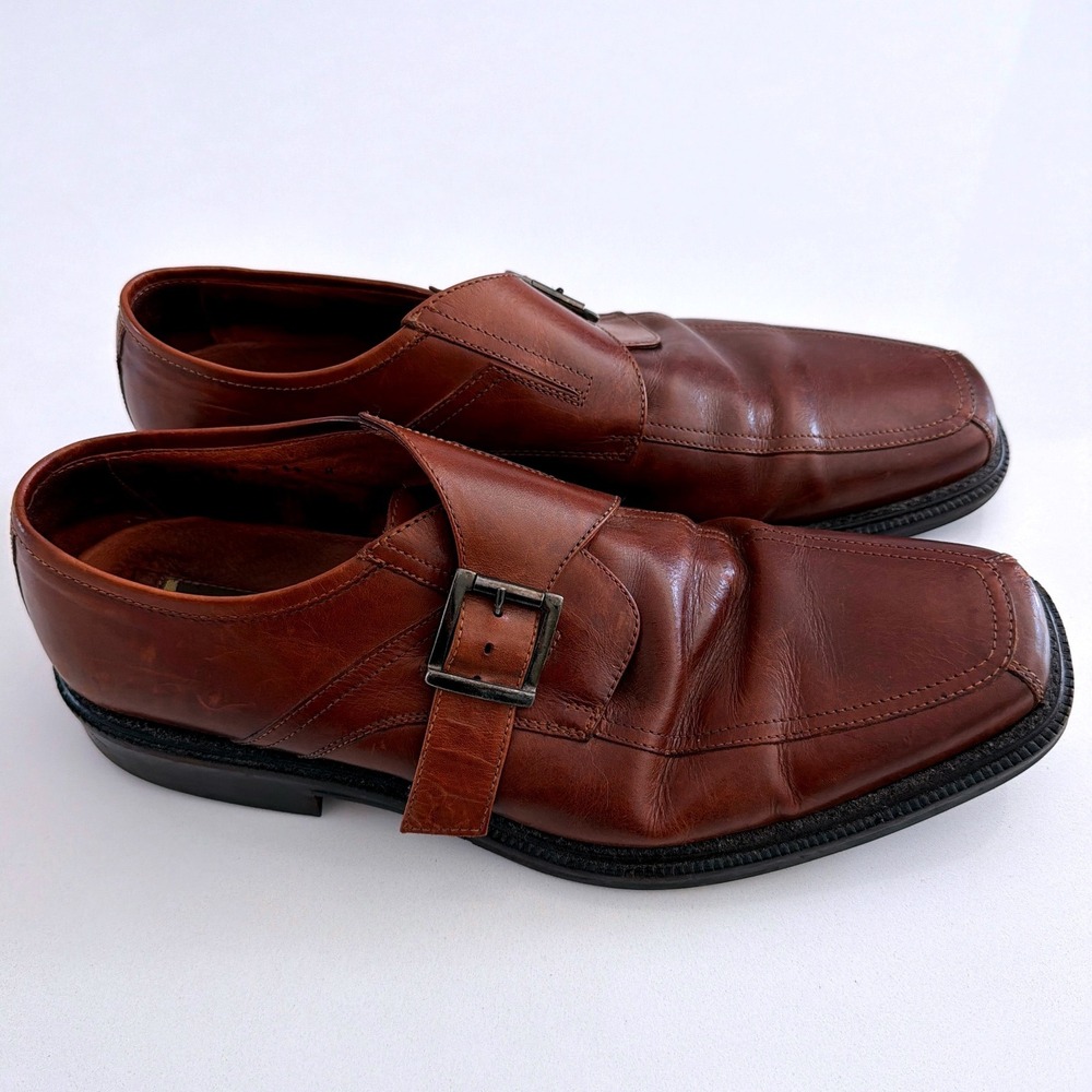 Vintage Johnston & Murphy Men Brown Leather Monk Strap Dress Shoes Made Italy 13